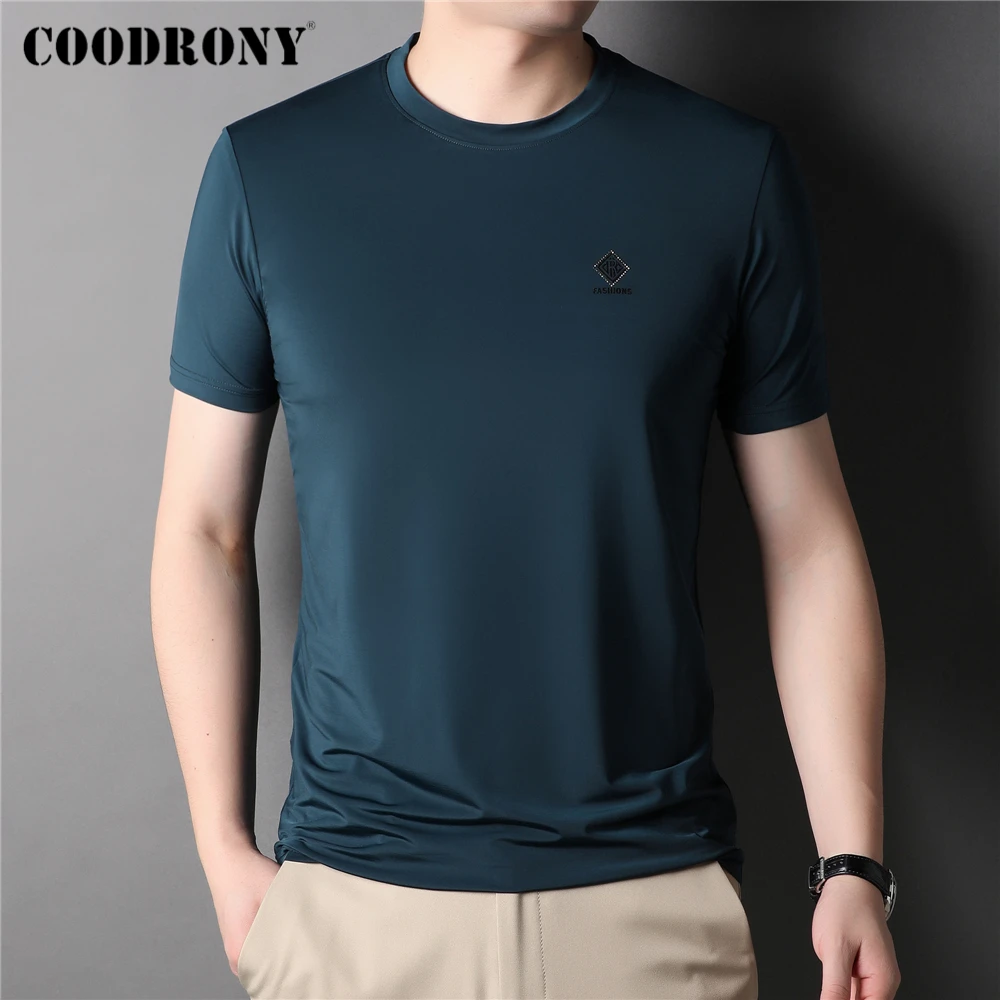 

COODRONY брендовая однотонная модная футболка с круглым вырезом, мужская летняя одежда, Новое поступление, Классическая Повседневная футболка ...