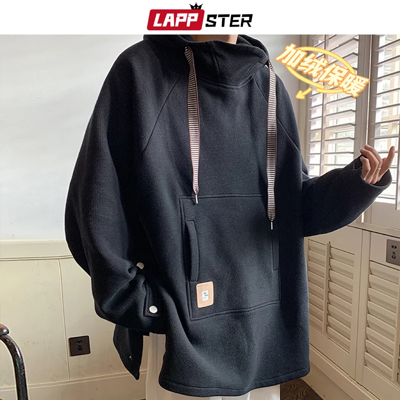 

Уличные толстовки LAPPSTER большого размера Y2k, пуловеры, корейская мода, большие карманы, искусственная кожа, укороченная Толстовка в стиле Харадзюку