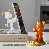 Nordic Creative Bear Mobile Phone Stand Desktop Ornament Modern Office Home Decoration Accessories for Living Room Desk Crafts
