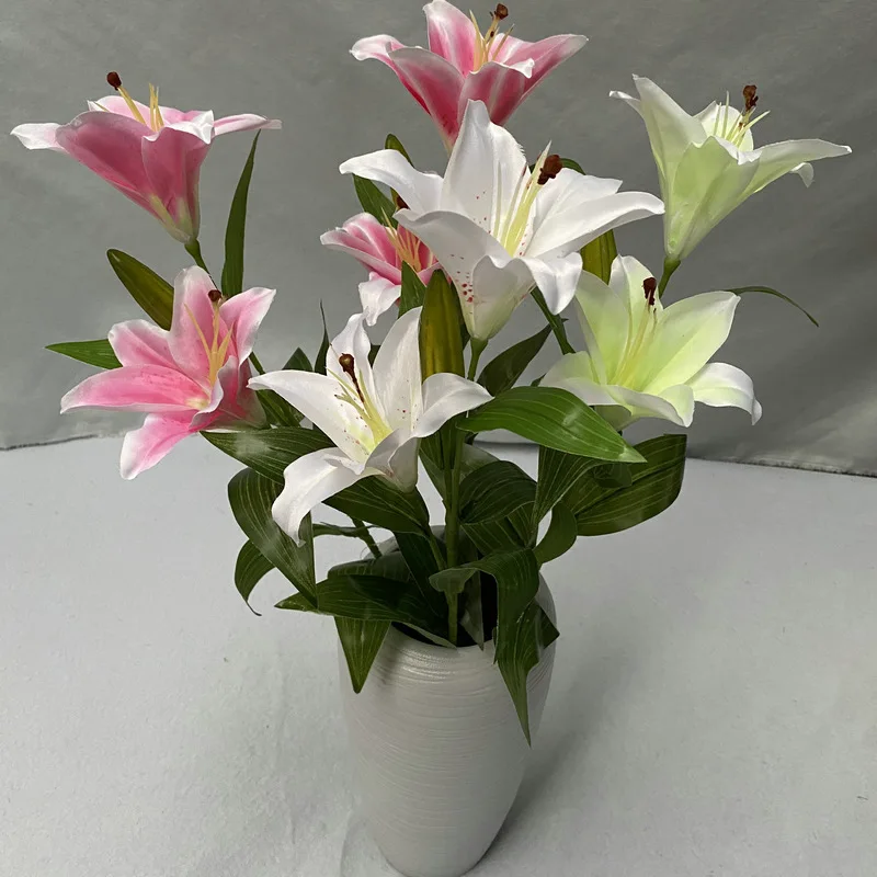 

Long Stem Artificial Lilies Flowers Fake Silk Full Bloom Lily for Home Table Centerpieces Arrangement Wedding DIY Decoration