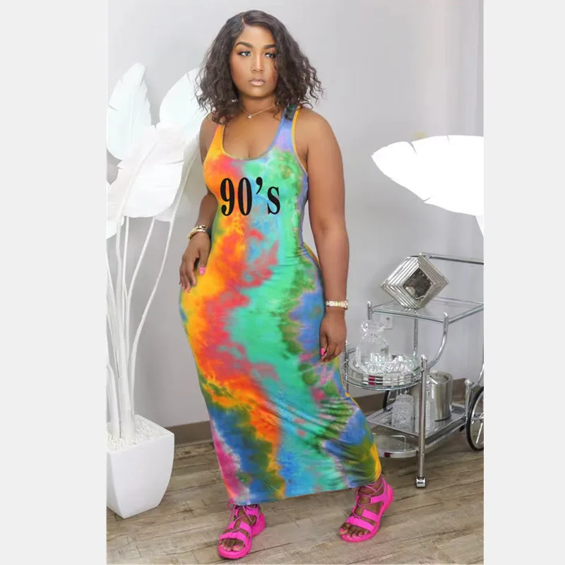 

Женское летнее платье макси без рукавов, длинное пляжное платье с 3D-принтом в виде букв 90-х
