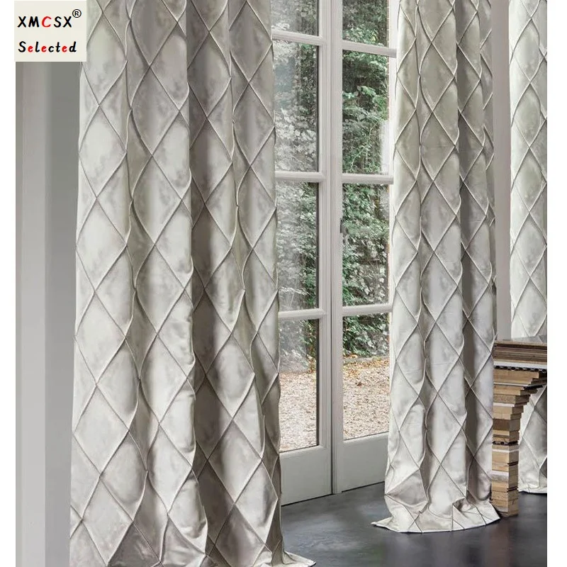 

350cm Height Fashion Diamond Lattice Blackout Curtain for Bedroom Living Room Luxury Grey Hall Window Drapes Blinds Super Length