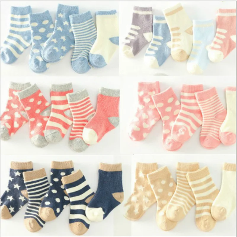 

5 Pairs Baby Socks Soft Breathable Pure Cartoon Newborn Baby Socks 0-1-3-6Y Kid's Toddler Socks For Kids Boys Girls