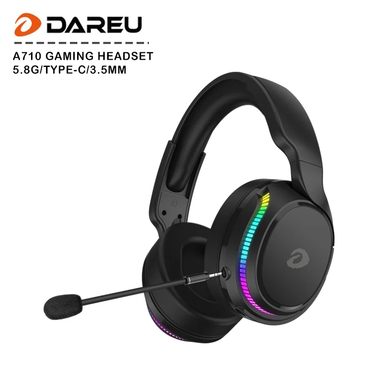 

Dareu A710 5.8G Wireless Type-c 3.5mm Trimode Gaming Headset with RGB Backlit Detachable Mic Noise Cancellation