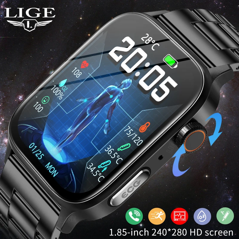 

LIGE Smart Watch Women Bluetooth Call Heart Rate Blood Pressure Healthy Men Sports ECG +PPG Noninvasive Blood Glucose SmartWatch