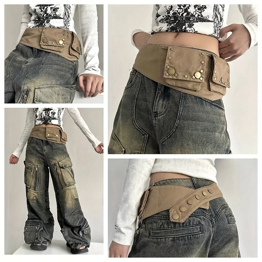 Пояс из хлопчатобумажной ткани цвета хаки пояс для горячих девушек широкий Y2K в