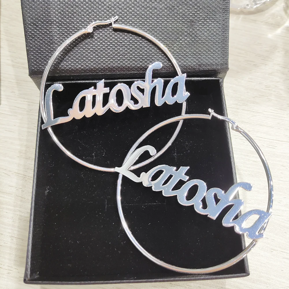 

20mm-100mm Custom Hoop Earrings Customize Name Earrings Twist hoop earring Personality Earrings With Statement Words Hiphop Sexy