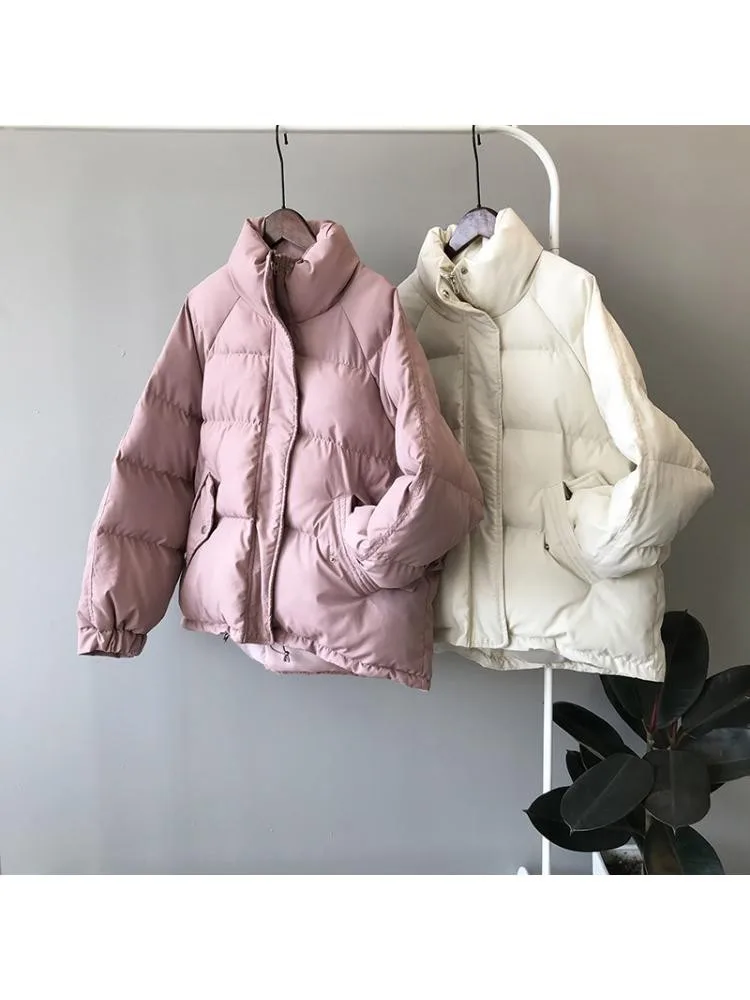2022 Winter Korean Version Of Short Cotton-Padded White Parkas Women Stand Collar Loose Warm Bread Coats Jackets