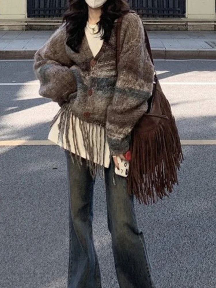 

Женский короткий свитер с бахромой, в стиле ретро