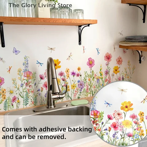 Настенные наклейки ПВХ, цветы, бабочки