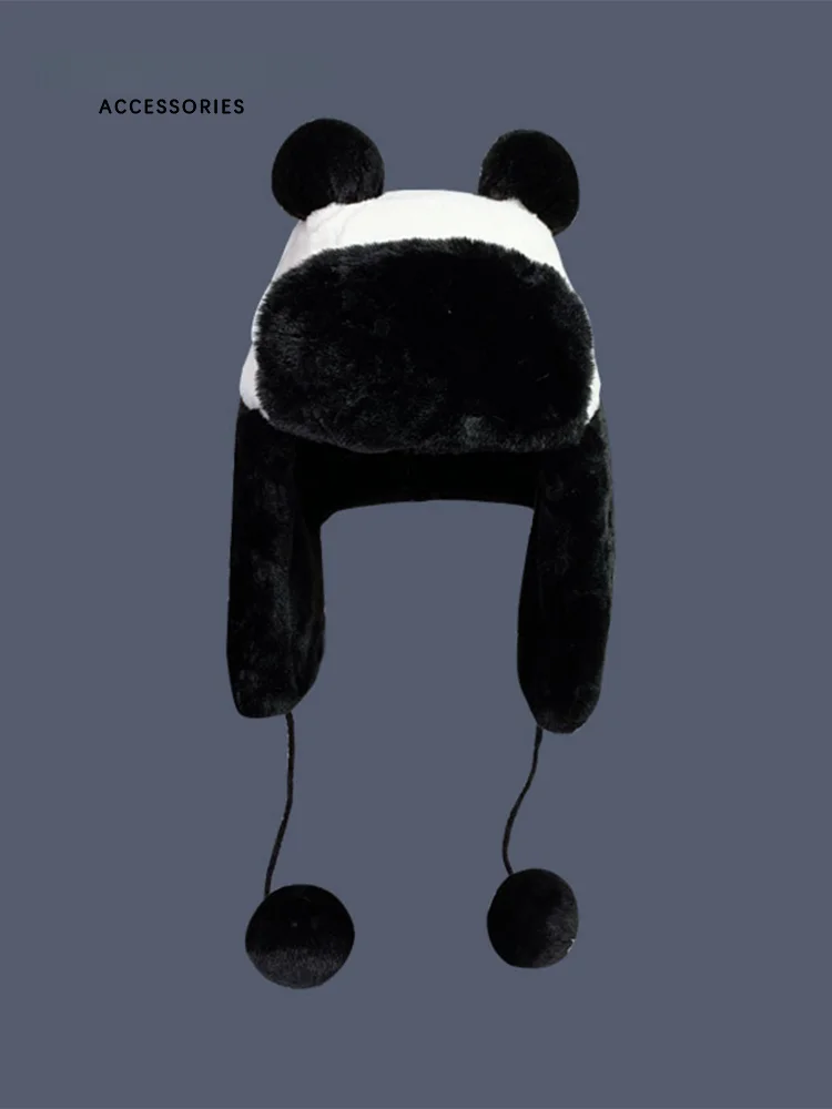 Urban Selen Valley Ailing Same Sle Black and White Panda Lei Feng Hat Ski Women Autumn Winter Rabbit Plush Earmuff