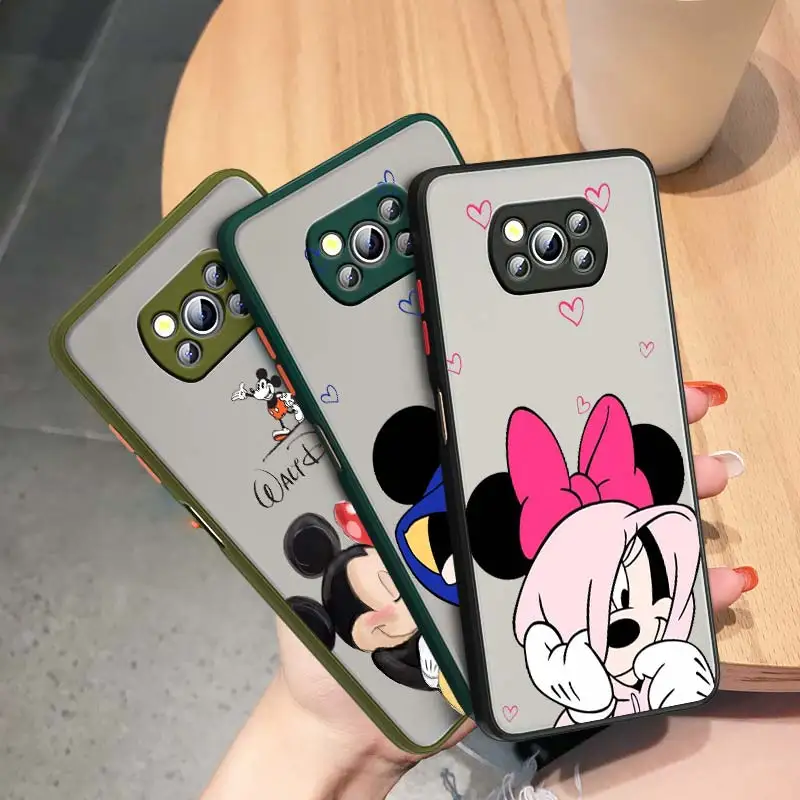 

Pink Mickey Minnie For Xiaomi Poco X3 GT NFC M3 Note 10 11 Ultra Lite 10T CC9 Pro 10S Frosted Translucent Phone Case