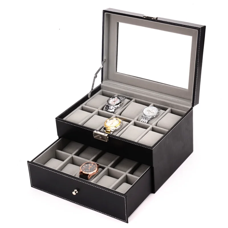 New Luxury Pu Leather 2/3/6/10/12/20/24 Grid Watch Storage Box Jewelry Display The Best Gift