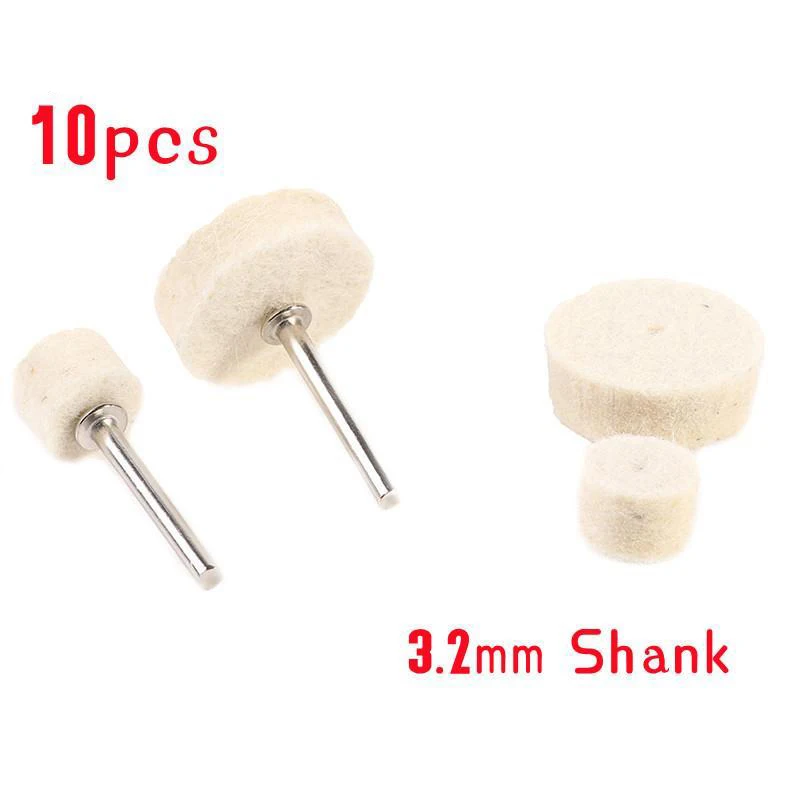 

10Pcs Grinding Polishing Buffing Round Wheel Pad Wool Felt +1 Rod 3.2mm Shank Metal Surface For Dremel Rotary Tools Accessories