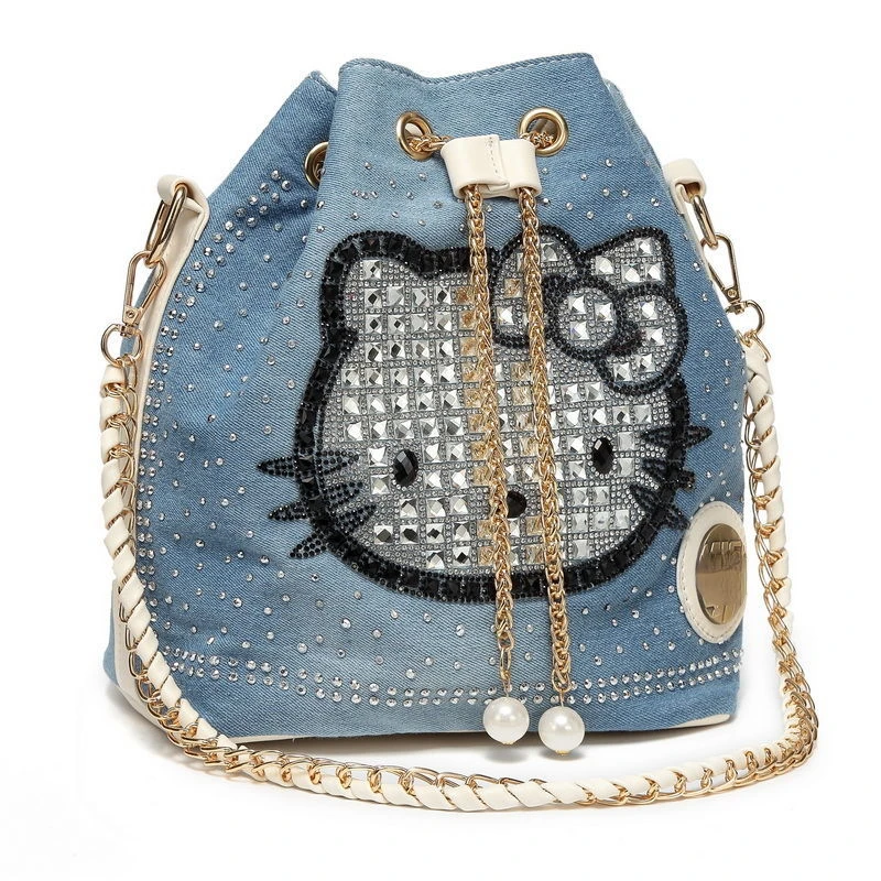 Sanrio Jean Bag Women's Diamond Chain Bag Hello Kitty Bag Crossbody Bag Shoulder Bag Bucket Bag