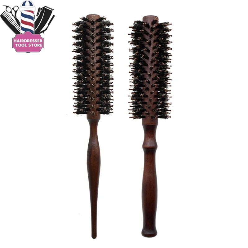 

Wood Boar Bristle Hair Round Combs Straight Twill Hair Brush Round Barrel Blowing Curling Anti Static Hairdressing Styling Tools