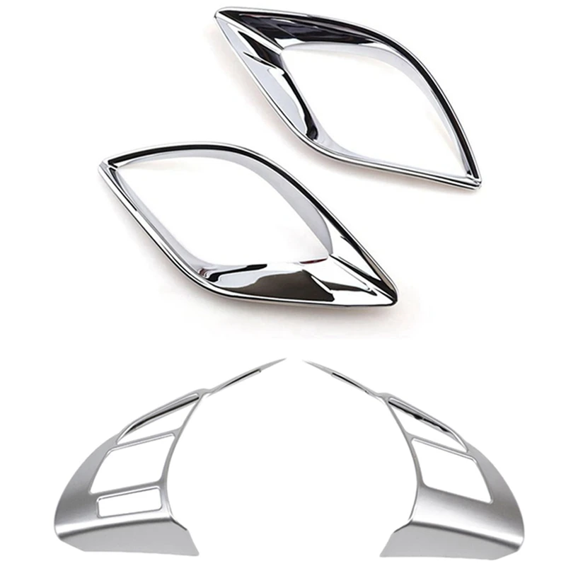 

2Pcs Steering Wheel Switch Button Panel Cover For Mazda Cx5 2012-2016 & 2X Rear Bumper Reflector Fog Light Lamp Cover