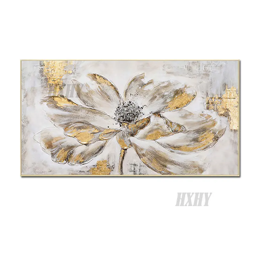 

Красивая картина из золотой фольги с цветами для домашнего декора, чистая ручная картина маслом на холсте, художественный плакат для гостин...