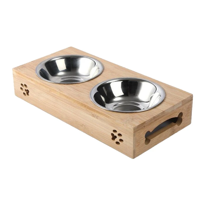 

Durable Bamboo Dog Feeder with Stainless Steel Bowl and Non-Slip Feet Gift for Pet Protect the Pet Cervical Spine Bowls