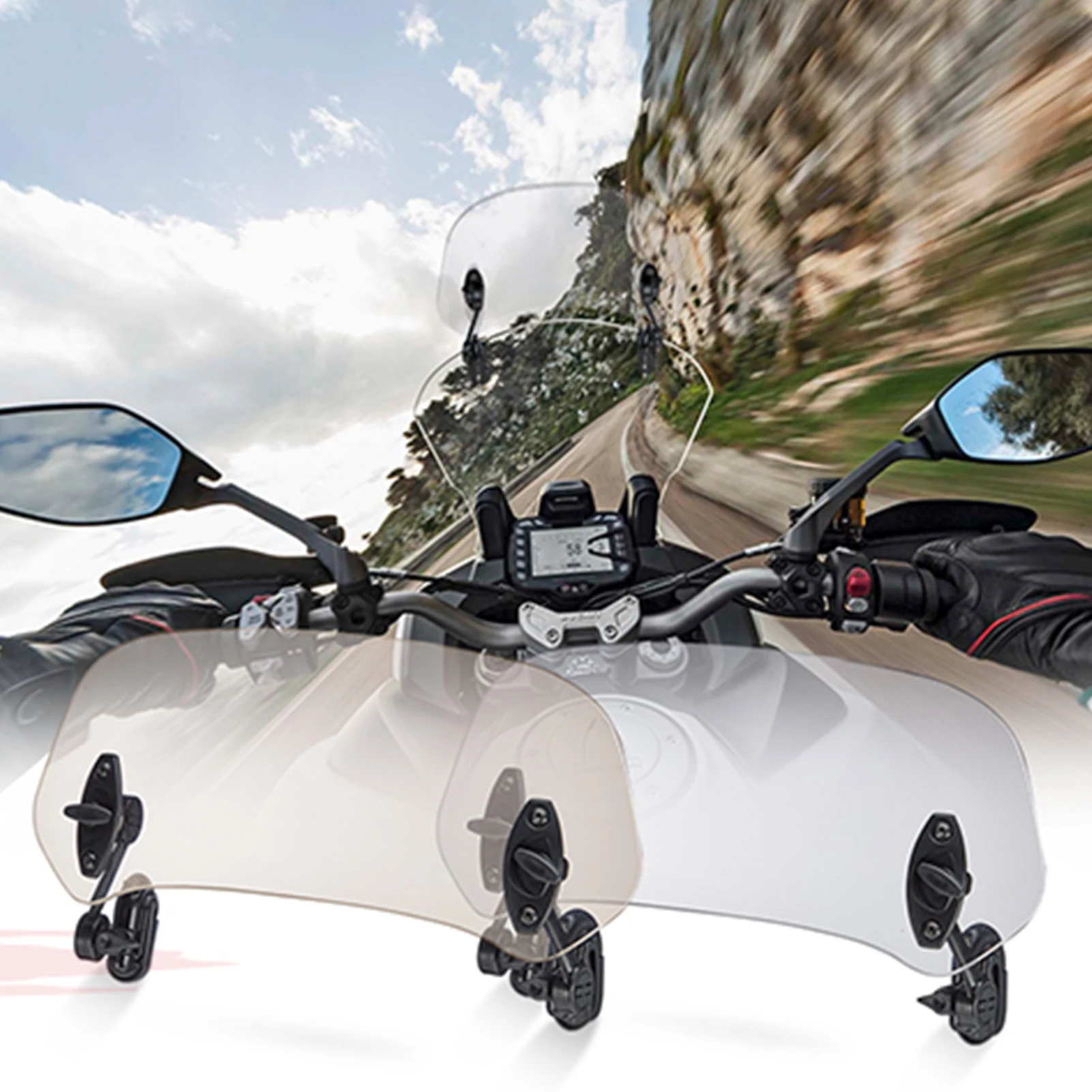 

Universal Motorcycle Windshield Extension Acrylic Wind Deflector Windscreen Adjustable Clip-On Raised Windscreen Extender