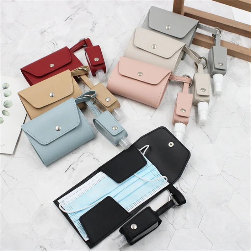 

1PC Portable Epidemic Prevention Leather Mask Clip Hand Sanitizer Bottle Set With Alcohol Bottle Multicolor Leather Mask Bag