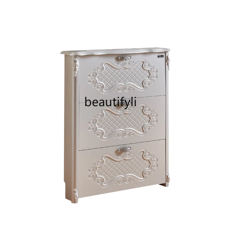 

LBX Tilting Shoe Cabinet White Carved Entrance Household Entrance Hall Cabinet