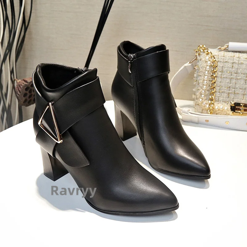 Autumn Winter 2022 New Ankle Boots For Women Pointed Toe Side Zipper Fashion Belt Buckle High Heel Fashion Office Lady Boots