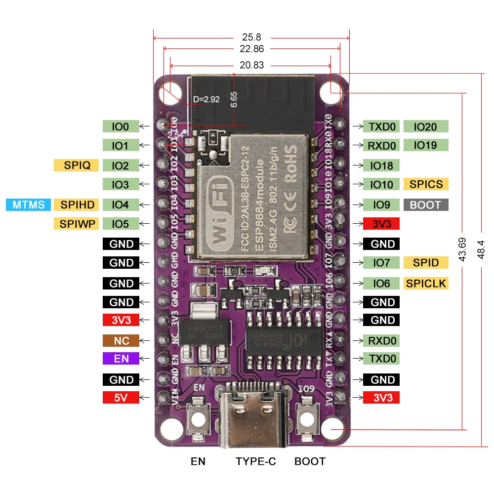 NODEMCU ESP32-C2 Модуль макетной платы Wi-Fi Bluetooth ESPC2-12 Универсальная плата малой мощности