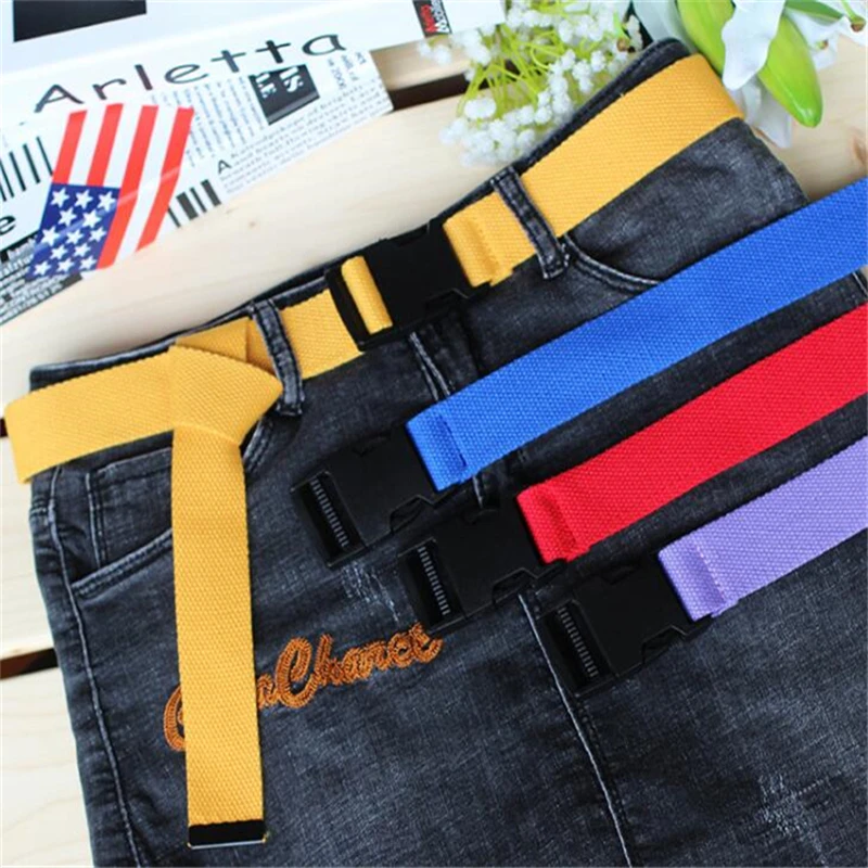 

Plastic Buckle Canvas Long Belt for Women Black Red White Female Waist Belt Strap Girls Jeans Pants Waistband Ceinture Femme