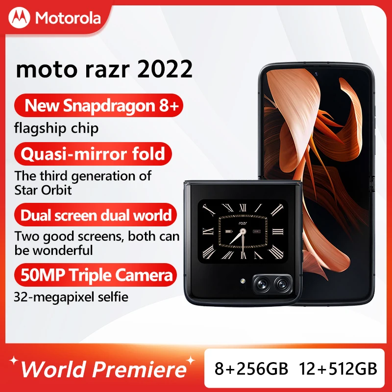 World Premiere Motorola MOTO razr 2022 5G Folding Smartphone Snapdragon 8+ Gen1 6.7 inches 144Hz OLED 50MP Triple Camera 3500mAh