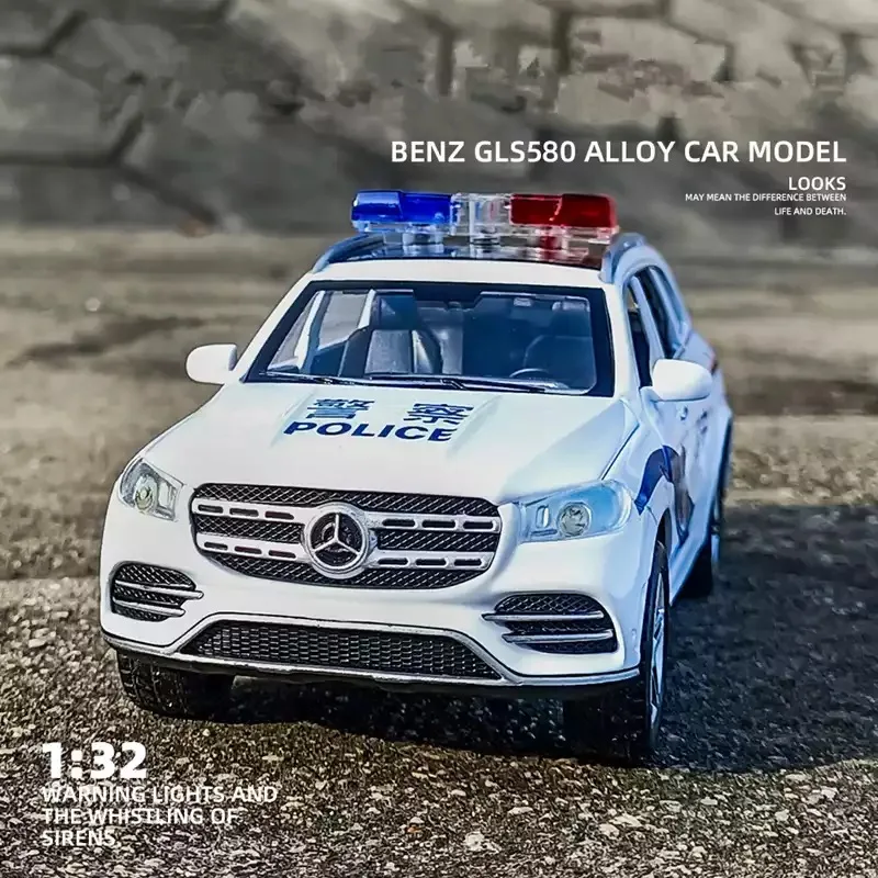 

1:32 внедорожник Benzs GLS 580 модель полицейского автомобиля из сплава литье под давлением Металлическая Имитация детский Акустооптический игру...