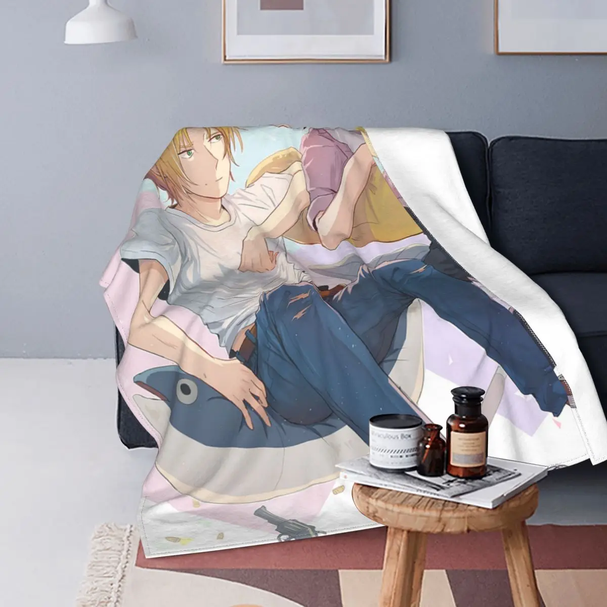 

Banana Fish Ash Lynx Eiji Okumura Blankets Fleece Summer Yaoi Anime Portable Super Warm Throw Blanket for Bedding Office Quilt