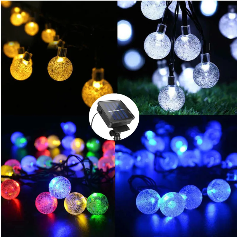 Solar String Lights Outdoor 300 Led Crystal Globe Lights Waterproof Solar Festoon Fairy Light for Garden Christmas Party Decor