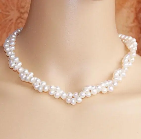 

Unique Design AA Pearl Necklace,18 inch 6mm Baroque White Freshwater Pearl Jewelry,Bridesmaid Wedding Bridal Perfect Women Gift