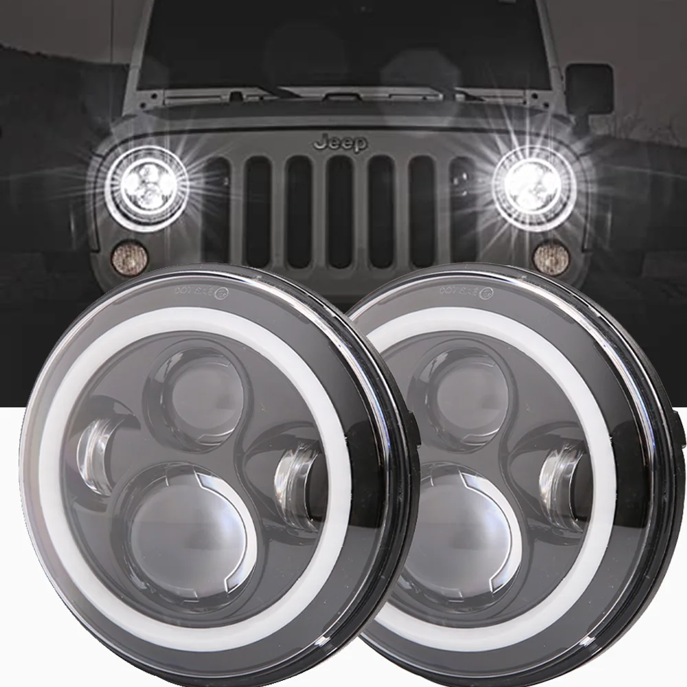 

Светодиодный головной светильник Wrangler, гало, Угловые глаза, DRL, автомобильный светильник для Lada Niva 4x4 Urban UAZ Land Rover JEEP, 7-дюймовый круглый проект...