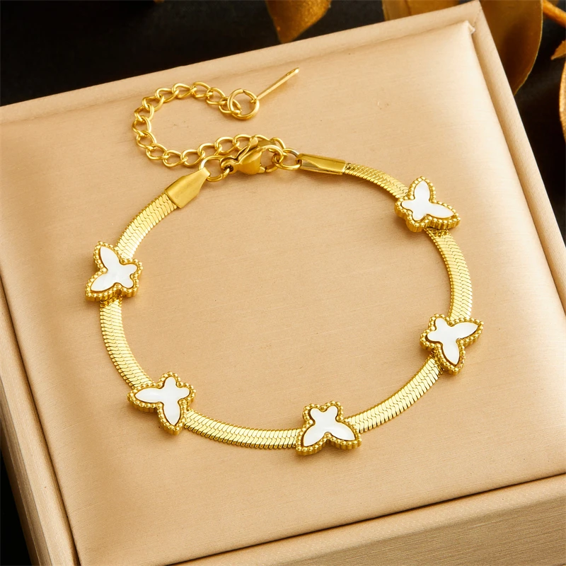 Женский браслет из нержавеющей стали MEYRROYU черный и белый браслет-бабочка 316L не