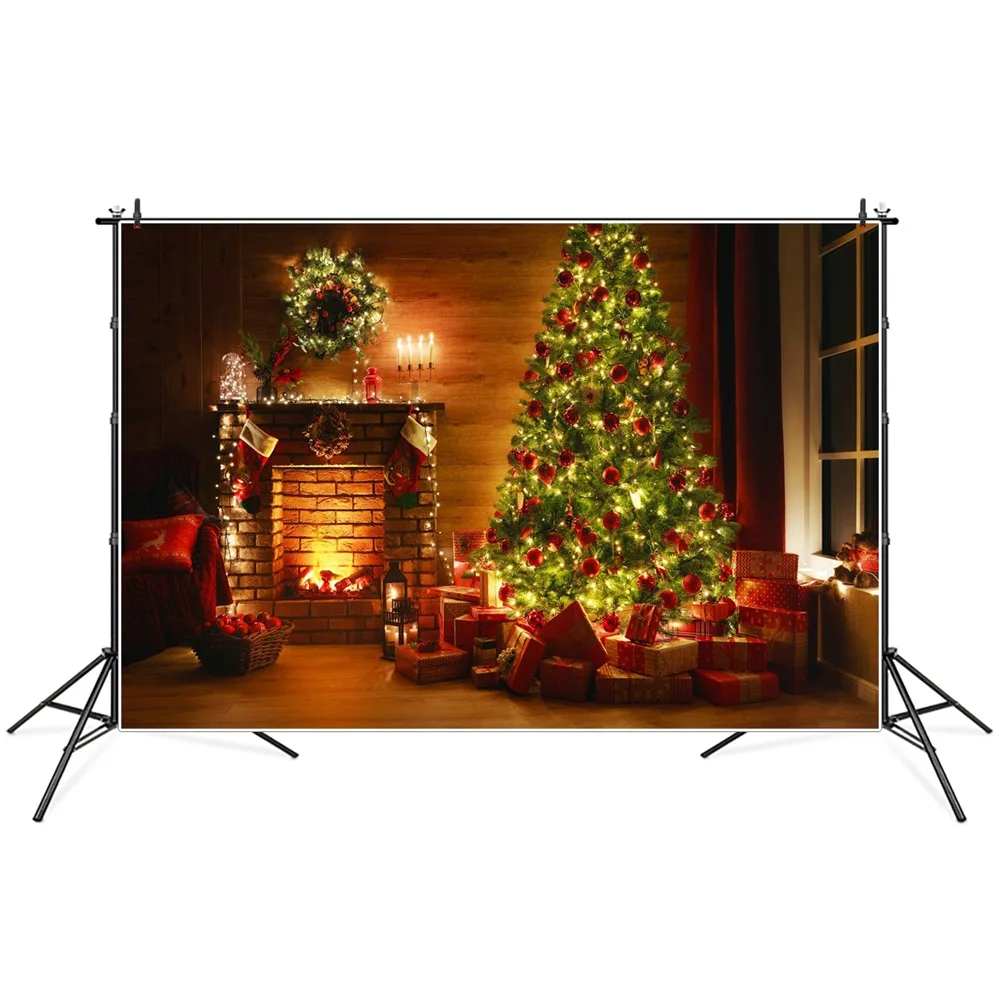 

Рождественская елка Гирлянда камин комната ночной вид фотографии фоны на заказ детская вечеринка декорация фотобудка фоны