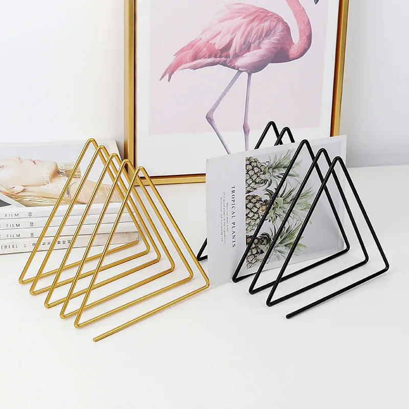 

Metal Triangle Shelf Magazine Newspaper Organizer Desktop Stand Rack Record Book Storage Holder Creative Triangle Holder Rack