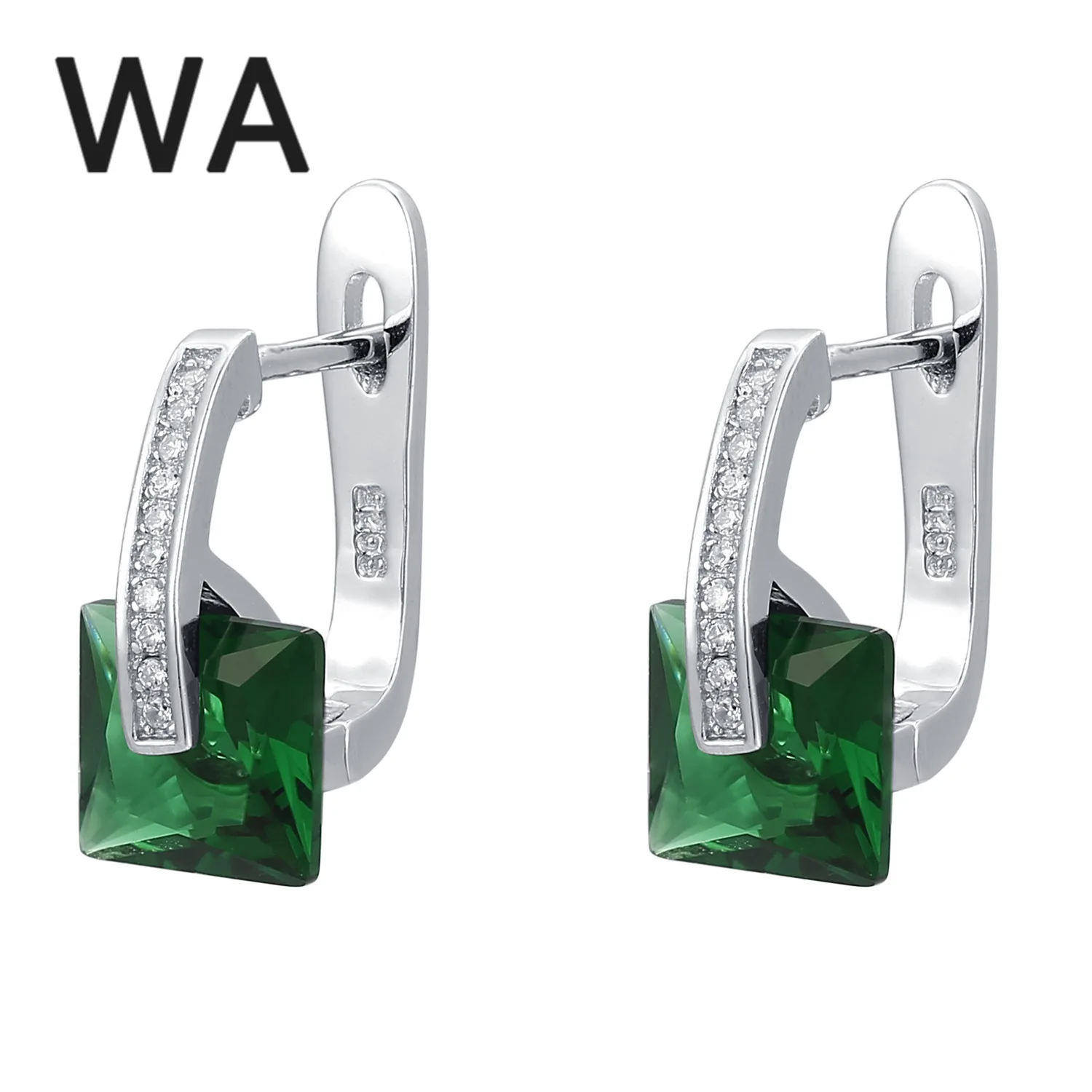 

European andAmerican retro sterling silver 925S emerald diamond earrings women's exquisite temperament fashion all-match jewelry