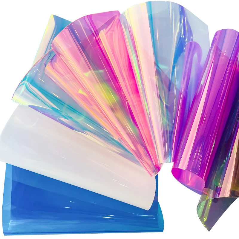 

Magic Bright Materials Iridescent Colorful TPU Transparent Holographic Faux Leather Sheets for notebooks covers Umbrellas Sewing