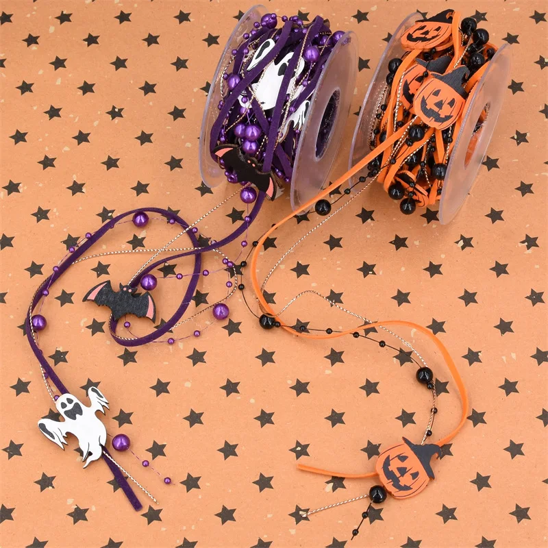 Новинка лента для Хэллоуина круглая жемчужная фасоль деревянные значки золотые