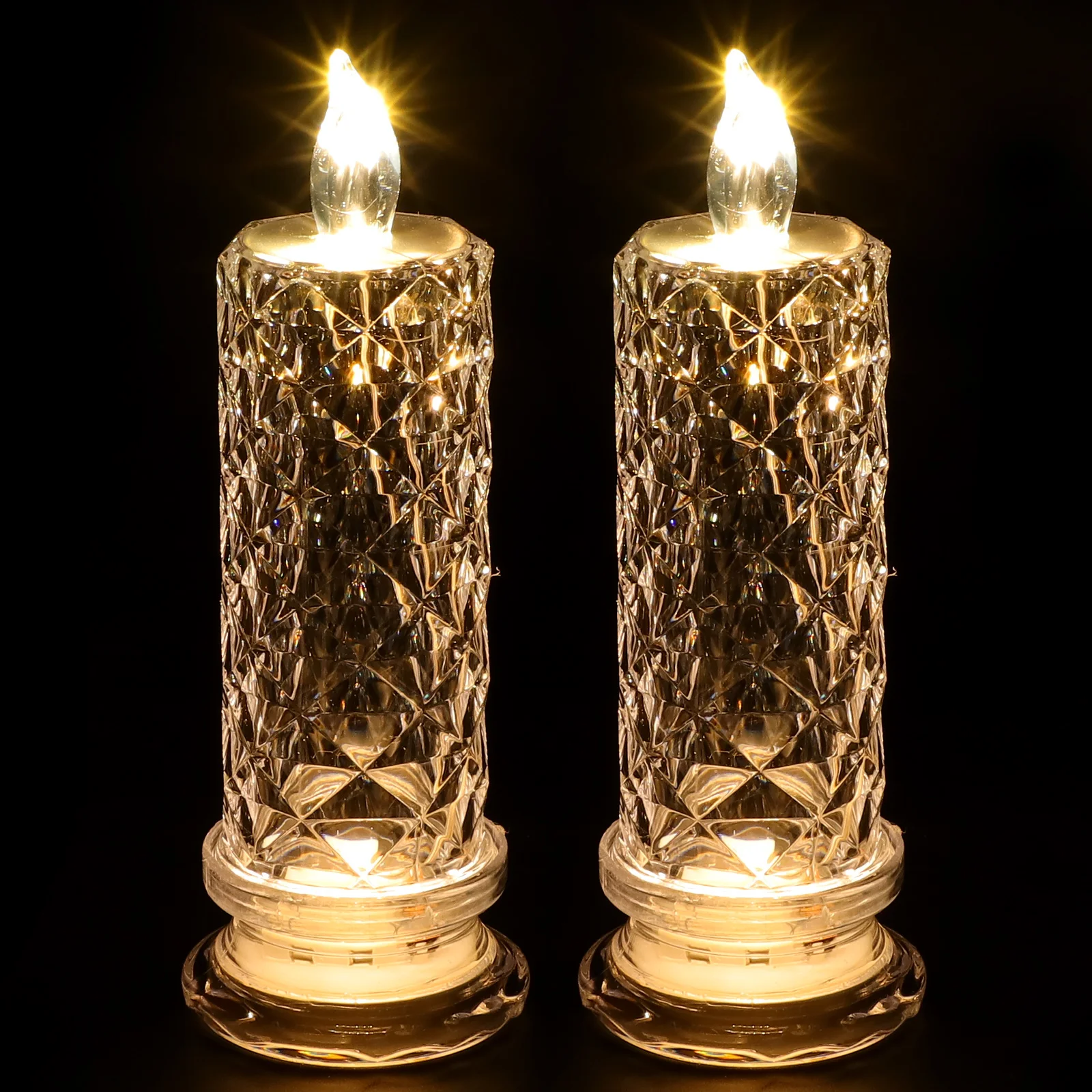 

2 Pcs Desk Topper Flameless Tealight Candles LED Decorative Lights Candlesticks Rose Gifts Fake Flickering Decorate Electronic