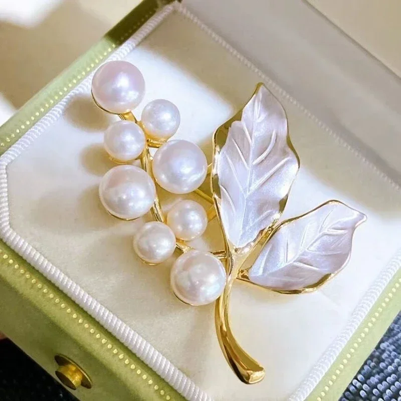 Женская Брошь в виде листьев из натурального пресноводного жемчуга