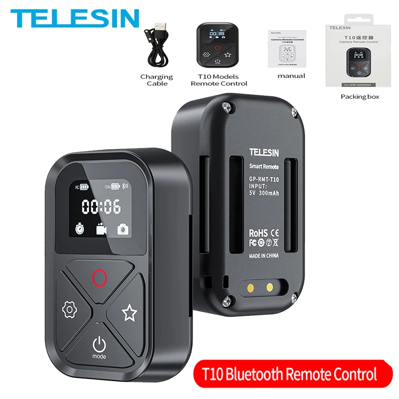 

TELESIN T10 Новый 80 м Bluetooth пульт дистанционного управления для GOPRO 9 8 MAX водонепроницаемый беспроводной пульт дистанционного управления с аксесс...