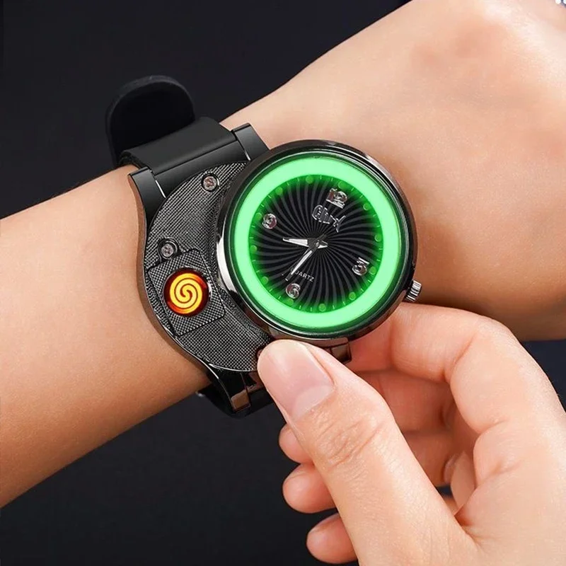 

Новинка, персонализированная многофункциональная светящаяся Зажигалка для часов, креативная ветрозащитная перезаряжаемая Зажигалка для часов, подарок