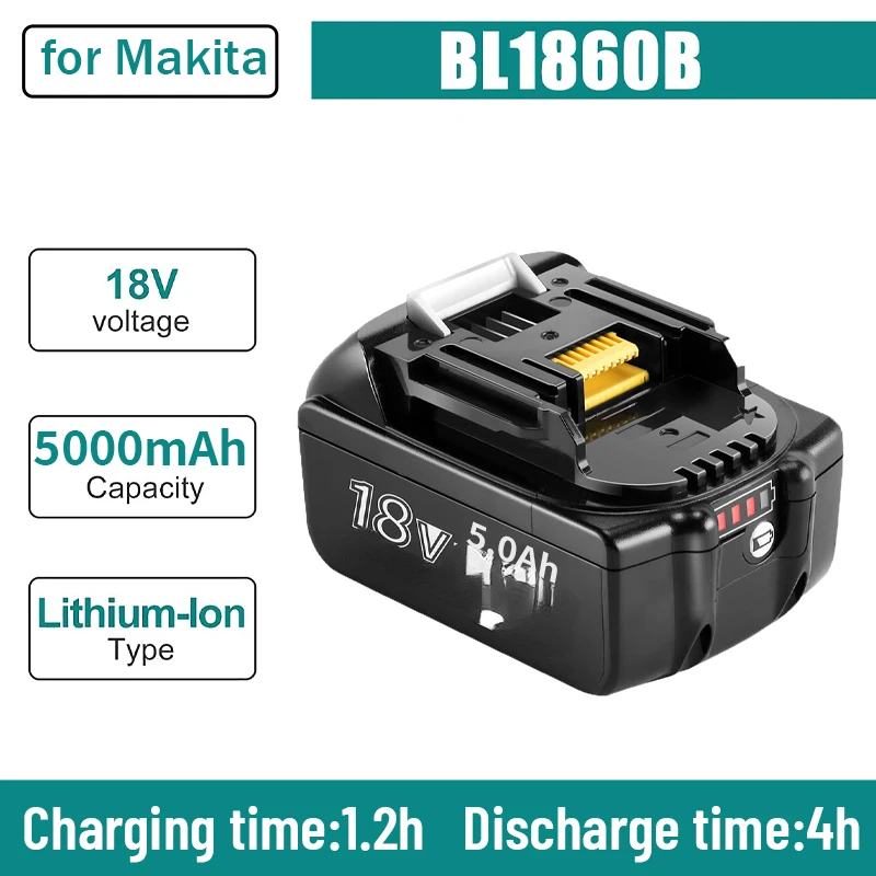 

100% Original Makita 18V 5000mAh Rechargeable Power Tools Makita Battery with LED Li-ion Replacement LXT BL1860B BL1860 BL1850