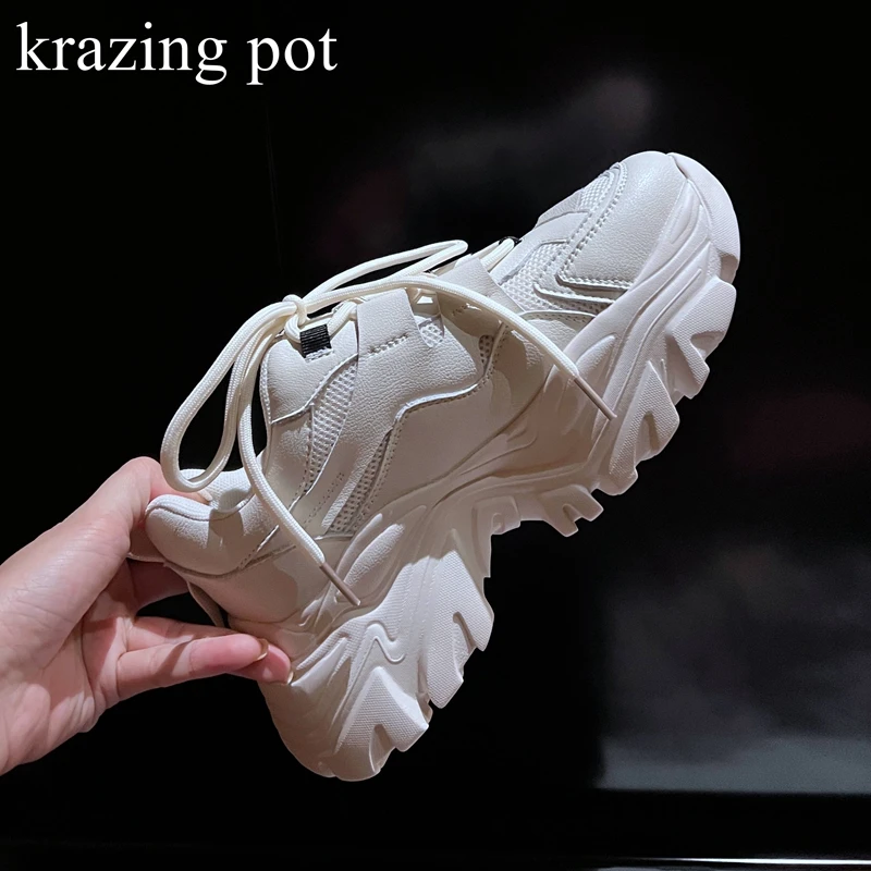 

Кроссовки Krazing Pot женские из коровьей спилковой кожи, на толстой вулканизированной подошве, с круглым носком, на шнуровке, удобная обувь для ...