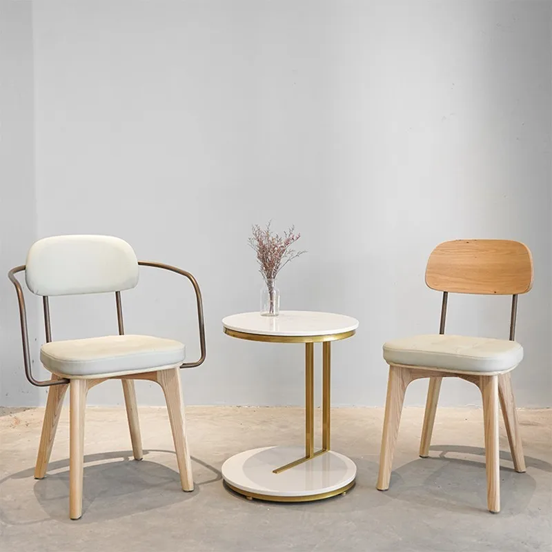 Solid Wood Chair Backrest Simple Household with Armchair Cafe Dining Chair Net Red Light Luxury Ins