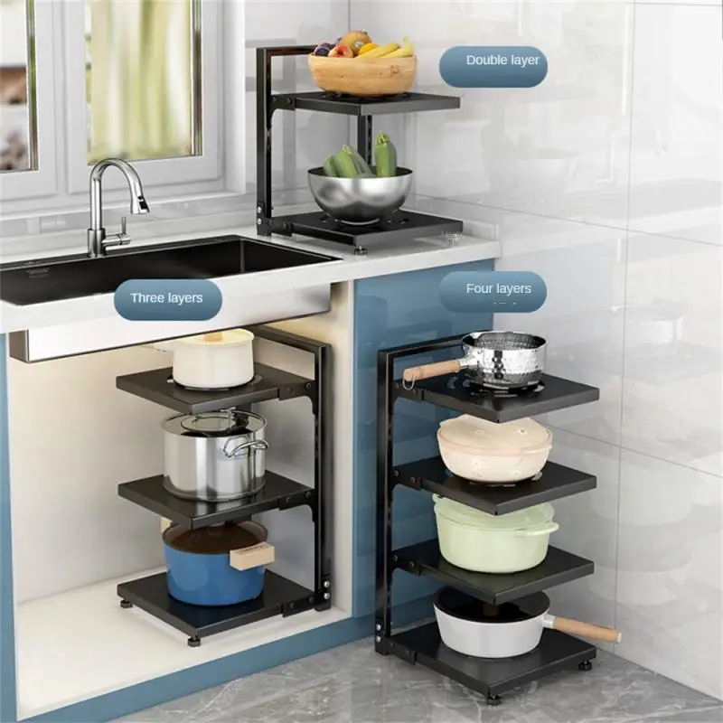 

No Punching Shelf Storage Organizer 3 Tier Under Sink Shelf Shelf Adjustable Thickened Carbon Steel For Kitchen And Home