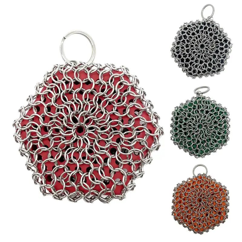 

Скребок для цепи с одним кольцом, кухонный чугунный очиститель, Сковорода Из Нержавеющей Стали, бритвенный инструмент для удаления ржавчины, чистящие щетки